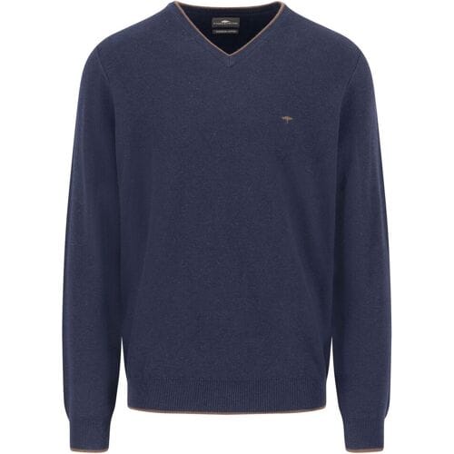 Fynch-Hatton Trui V-Neck Superfine Cotton Subtle Texture Navy / male