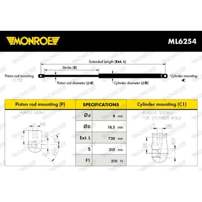 Gasveer, motorkap MONROE MaxLift MONROE ML6254