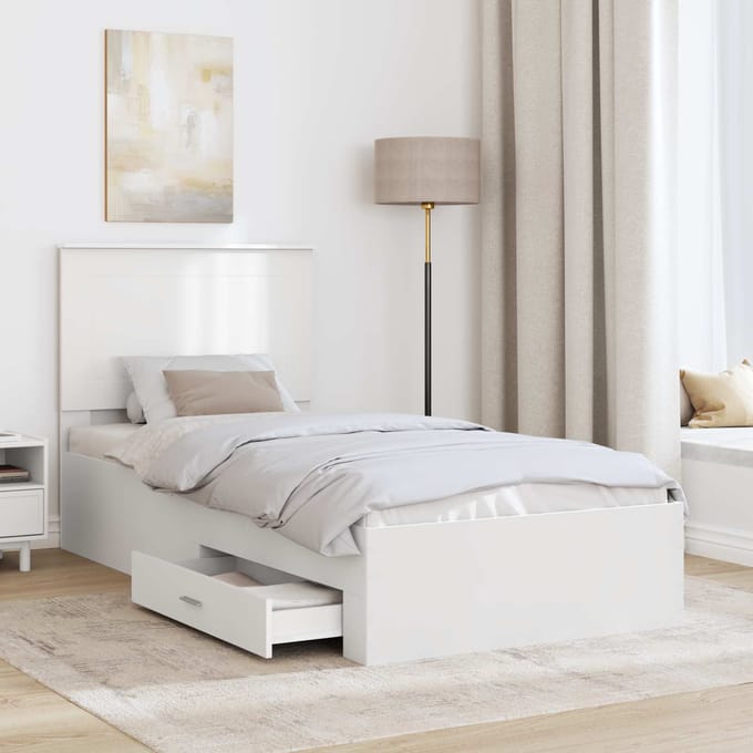 vidaXL - Bedframe - met - lade - met - hoofdeinde - Wit - 90 - x - 190 - cm - Bewerkt - hout