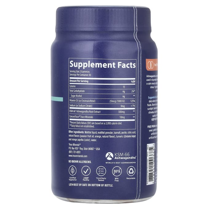 Trace, ashwagandha adaptogeen gummies, passievrucht sinaasappel, 60 gummies