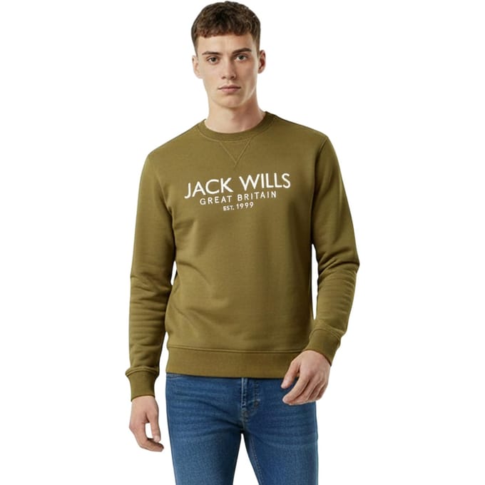 Jack Wills Heren Belvue Geborduurd Logo Sweatshirt (Blad)