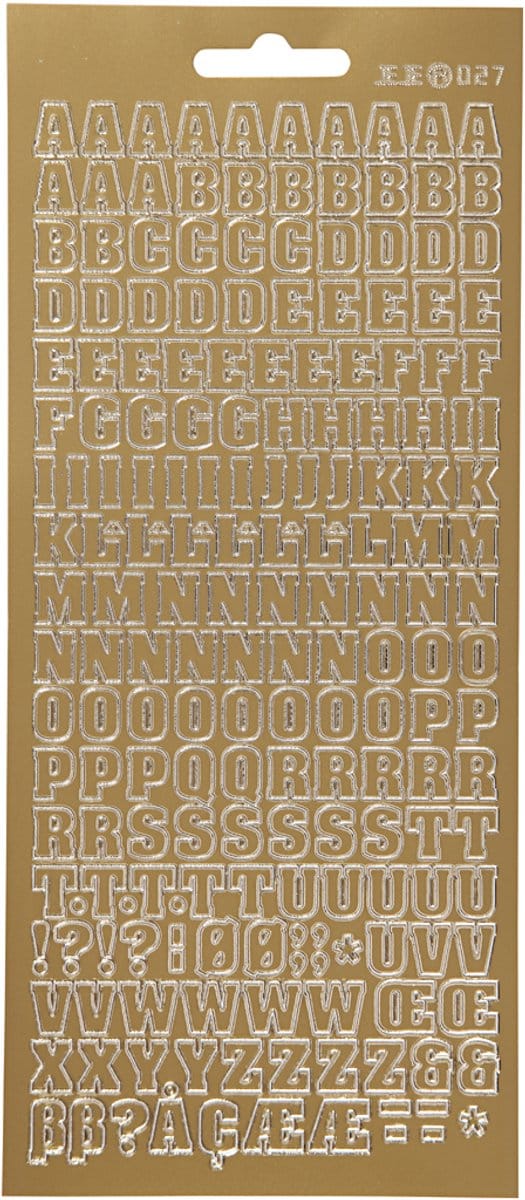 Stickers, alfabet, vel 10x23 cm, goud, 1 vel