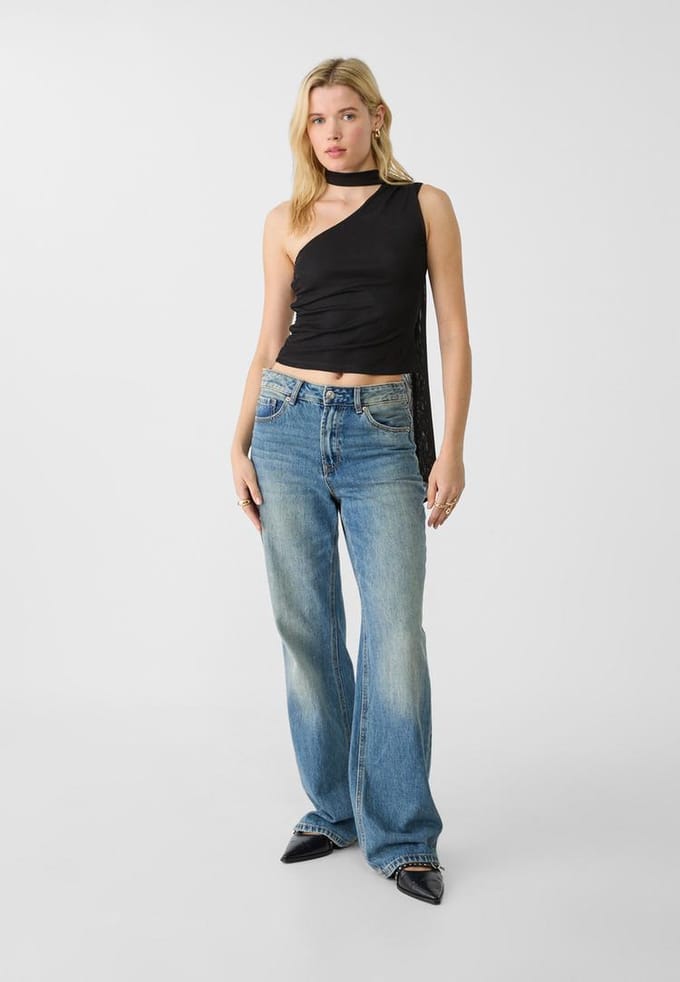 Stradivarius Asymmetrische top van tule met sjaal  Zwart S