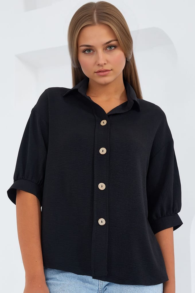 Oversized Crepe Shirt met Knopsluiting