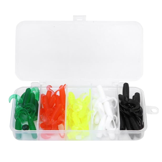50 stuks 5 kleuren dubbele staart zacht rubber kunstmatig kunstaas aas visgerei accessoires kit red