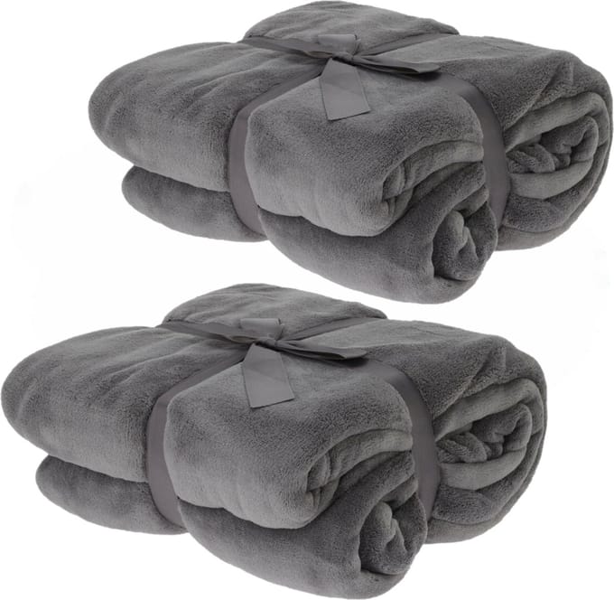 Fleece dekens/plaids - 2x - donkergrijs - 180 x 230 cm