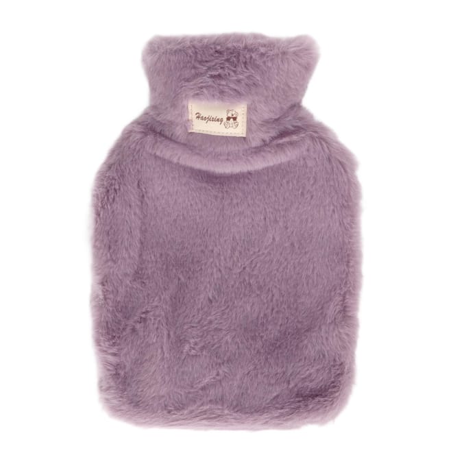 Bouillotte en peluche 1000 ml à large ouverture, texture antidérapante, avec housse lavable gris clair