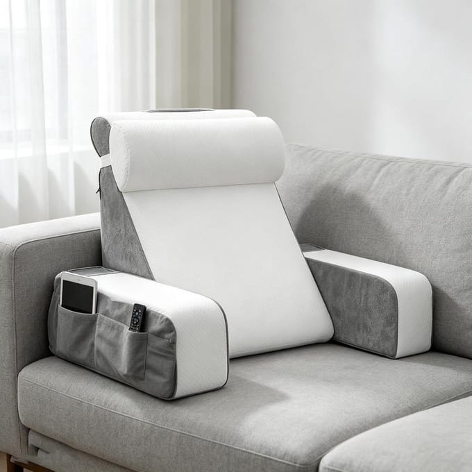Groot Leeskussen - Bed Rugsteun - Comfortabel Lezen - Afneembare Nekrol - 48 x 40 cm - Grijs