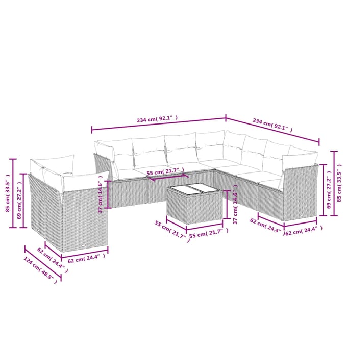 vidaXL - 10-delige - Loungeset - met - kussens - poly - rattan - beige
