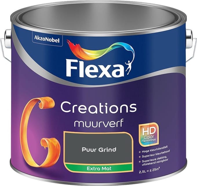 Flexa - Creations Muurverf Extra Mat - Puur Grind - Mengverf - 2,5 L