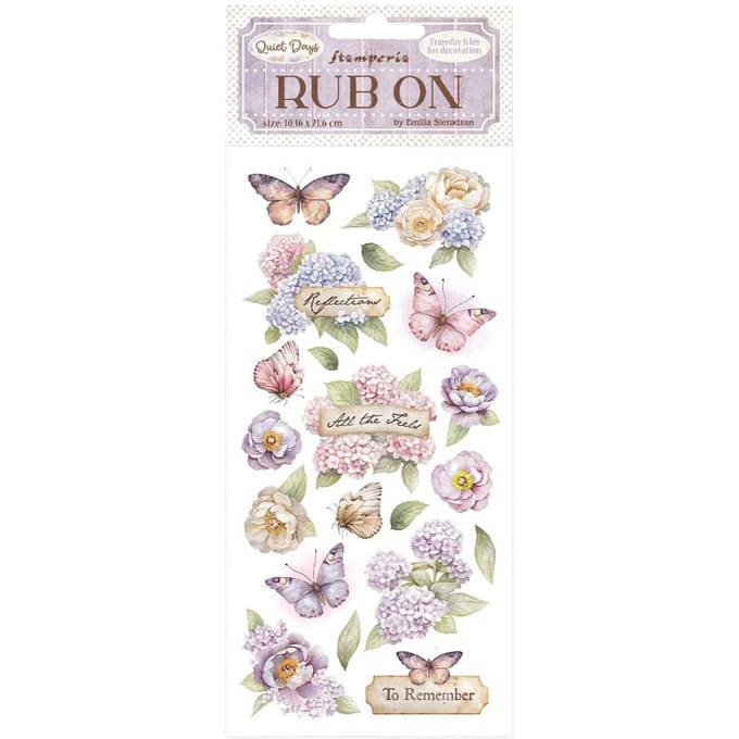 Stamperia - Quiet Days Rub-On 8,33x2,36 Inch Hydrangea and Butterfly (DFLRB202)
