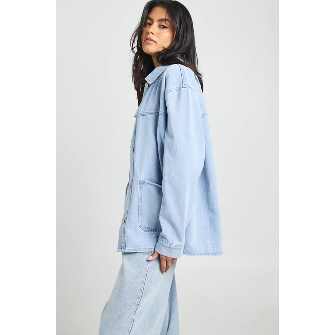 boohoo Dames Denim Shacket | Gebleekt | Maat: 36