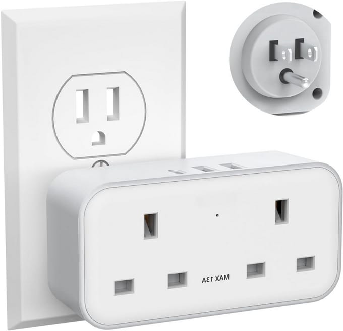 Thuys – UK Maar US Reisstekkeradapter – Geaarde Adapter Met 3 USB – 1x USB-C – Dubbele 2-Pins Stopcontacten