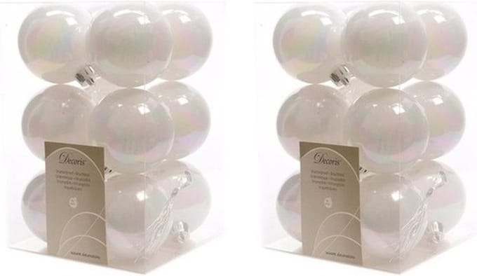Decoris kerstballen - 24x st - parelmoer wit - D6 cm - kunststof - mat/glans - kerstversiering