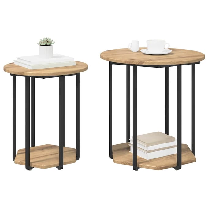 vidaXL - Bijzettafelset - 2 - st - Bruin - 50 - x - 50 - x - 50,5 - cm