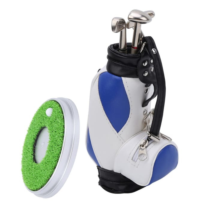 Mini Desktop Zinklegering Golftas Penhouder Basis met Golfpennen Souvenir Set CadeauBlauw Wit black