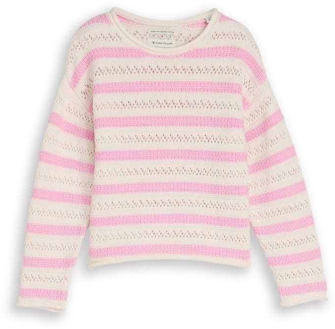 Tom Tailor - Cropped gebreide trui met streepjesmotief - Maat 116/122 - light rose stripe