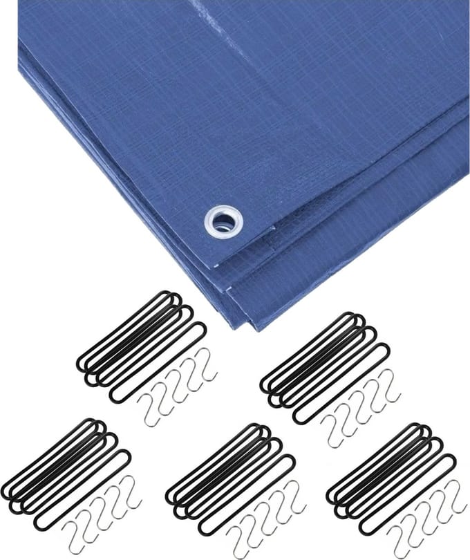 Benson - Afdekzeil blauw 6 x 8 meter met 25x spanrubbers en S-haken