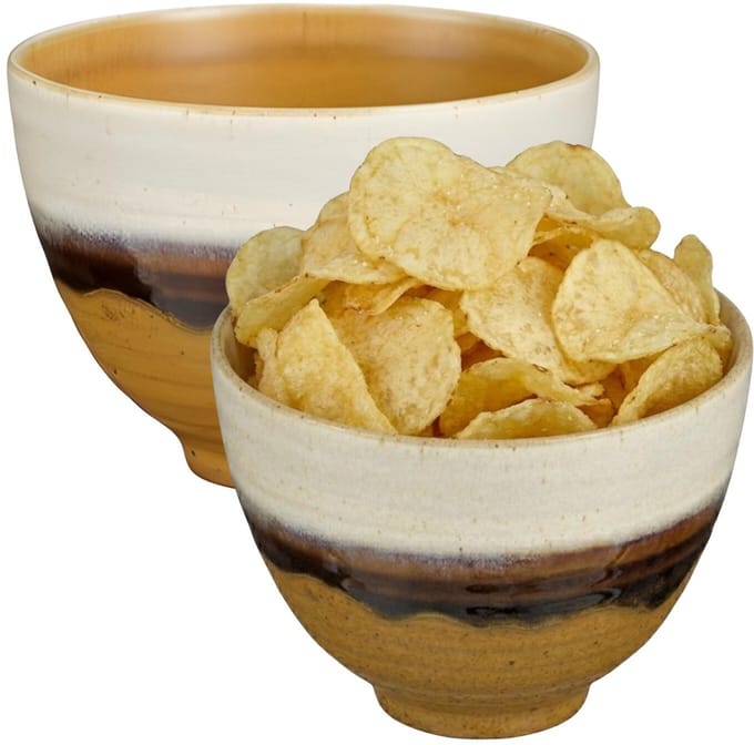 Mica Decorations Serveer/chips schaaltje Ethan - 2x - terra - 8 x 11 cm - keramiek - kommetjes