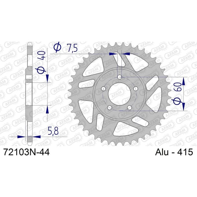 Aluminium tandwiel achter Afam 415 44 dents