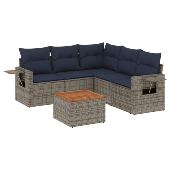 vidaXL - 6-delige - tuinbankset - met - kussens, - grijs - polyrotan