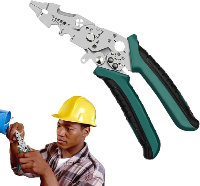 Draadstripper Krimptang - Multifunctioneel Gereedschap - Elektrisch Werk - Ergonomisch Handvat - 18-21 cm - Grijs