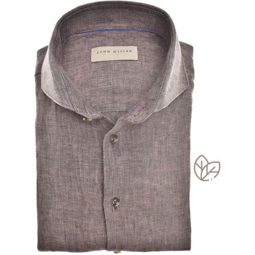 John Miller Overhemd Luxury Pure Linen Donker Bruin / male