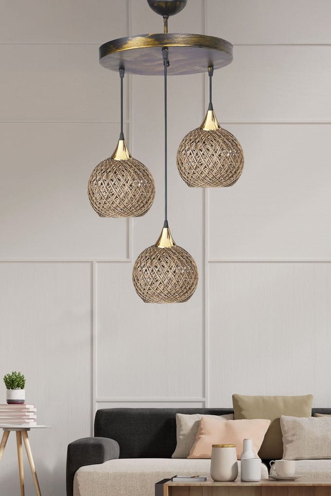 Asir - Kroonluchter - Beige - METALEN BEHUIZING - 32 x 32 x 22 cm