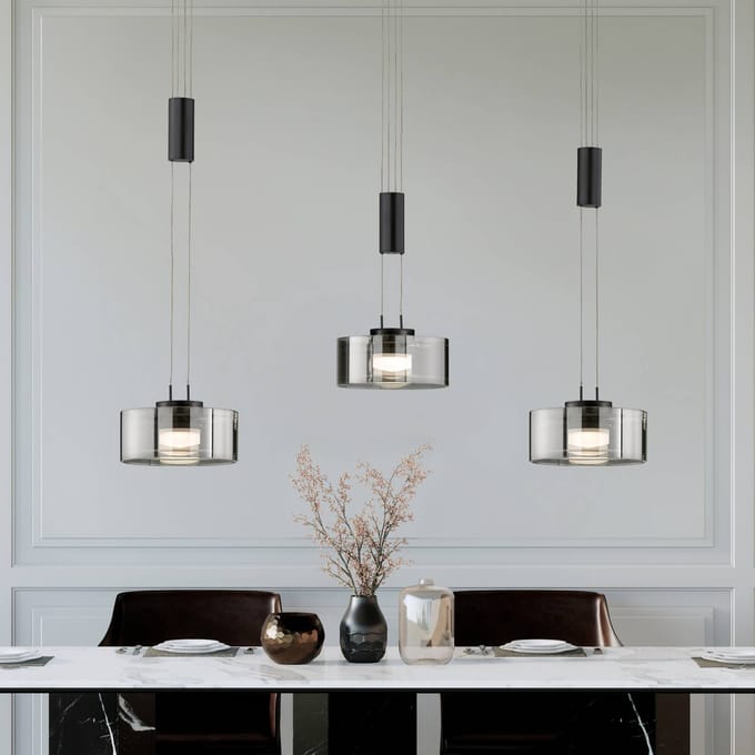 FISCHER & HONSEL LED hanglamp Lavin, lengte 100 cm, zandzwart/rookgrijs