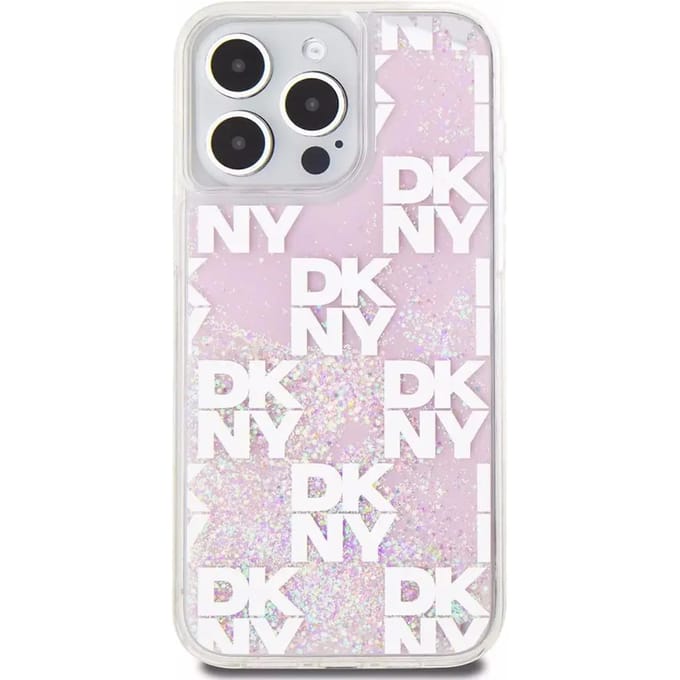 DKNY Liquid Glitter Checkered Pattern Back Case - Geschikt voor Apple iPhone 15 Pro Max (6.7") - Roze