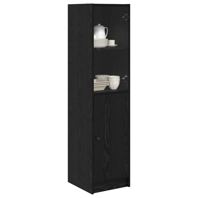 vidaXL - Highboard - Zwart - Eiken - 35 - x - 37 - x - 142 - cm - Bewerkt - hout