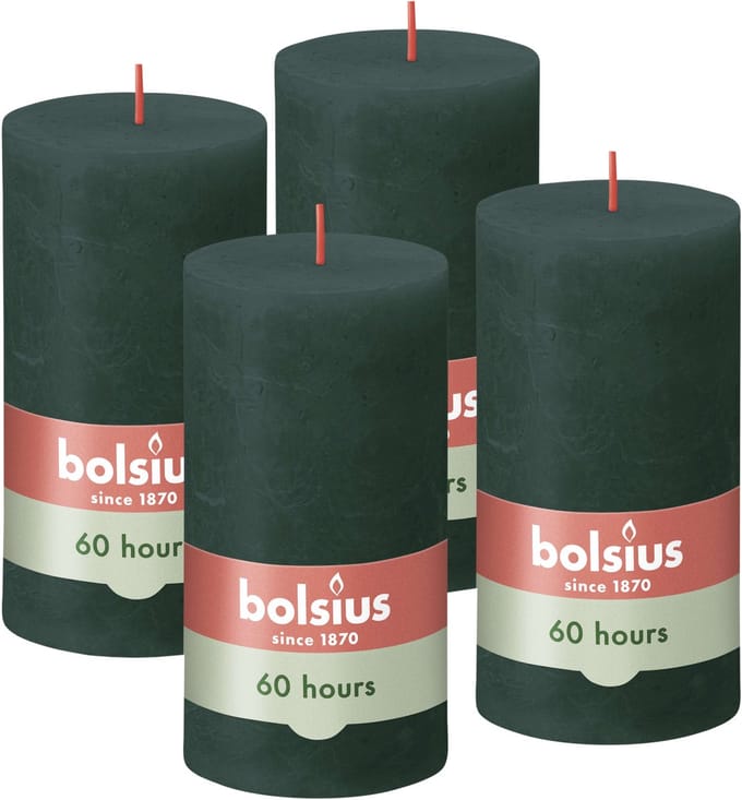 Bolsius - Rustieke Kaarsen - 4 stuks - Groen - 13cm - 60 branduren