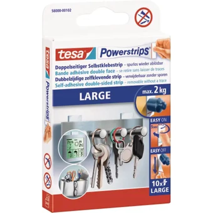 Tesa Dubbelzijdige Kleefstrips Powerstrips - 7,3cm - 2kg - Wit - 10 Stuks