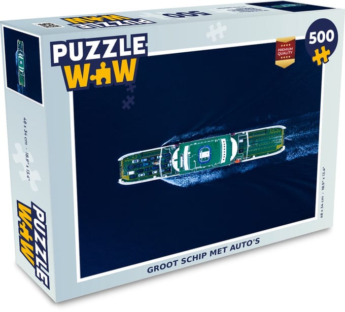Puzzel Groot schip met auto's - Legpuzzel - Puzzel 500 stukjes