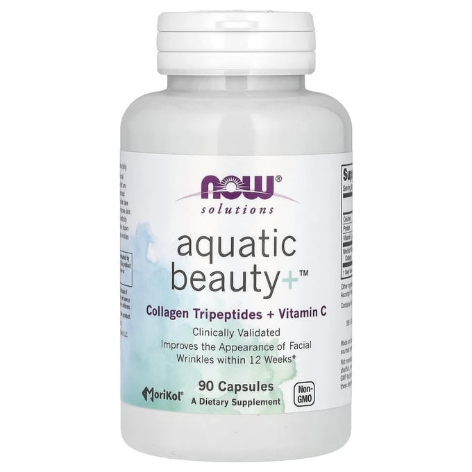 NOW Foods, Aquatic Beauty+, 90 capsules, Collageentripeptiden + vitamine C, Klinisch gevalideerd