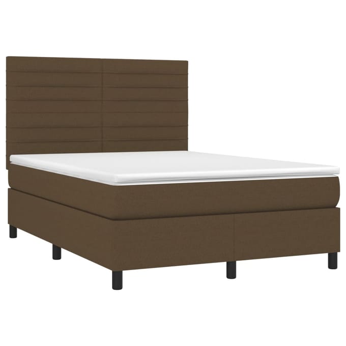 vidaXL - Boxspring - met - matras - en - LED - stof - donkerbruin - 140x200 - cm