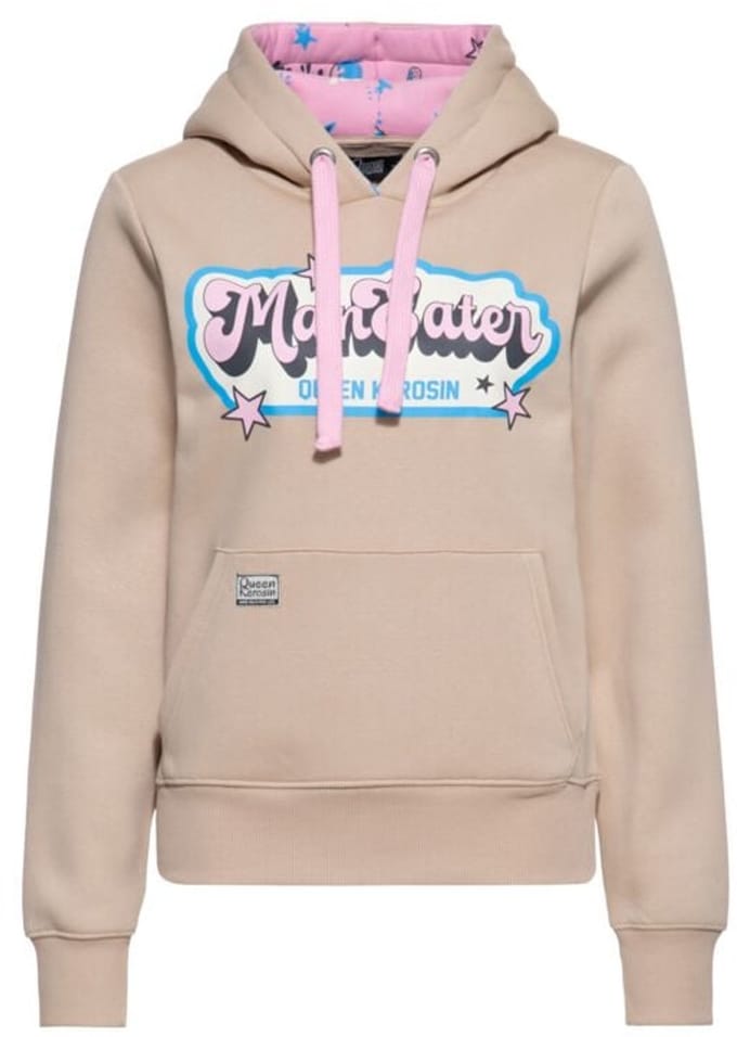 Queen Kerosin Man Eater Hoodie Dames Trui met capuchon - beige - XL