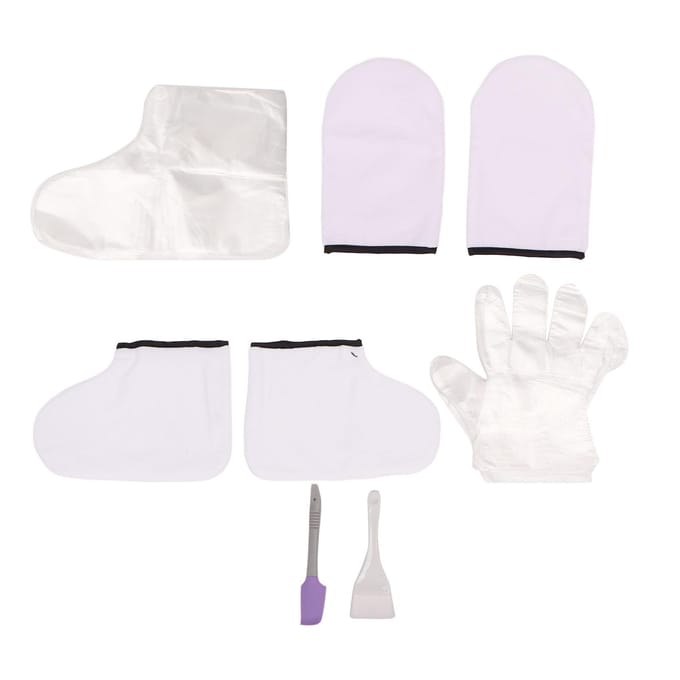 Witte Waxbad Wanten Set Grote Borstel Paarse Spatel Zachte Wanten Voetbedekking Paraffine Wax Hand Voet white