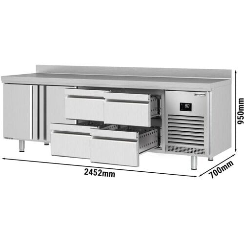 GGM Gastro Kühltisch Premium PLUS - 2452x700mm - mit 2 Türen - 4 Schubladen - mit Aufkantung