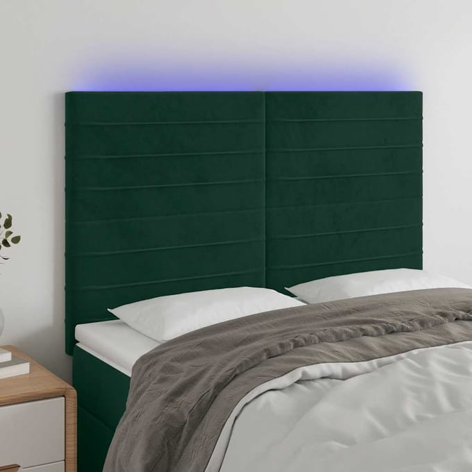 vidaXL - Hoofdbord - LED - 144x5x118/128 - cm - fluweel - donkergroen