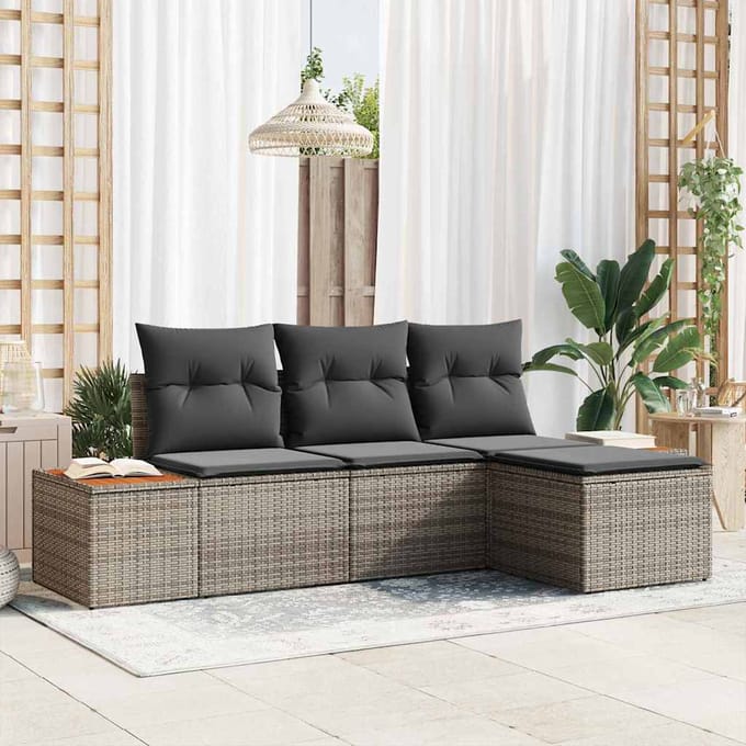 vidaXL - Tuinbank - Set - 4 - st - Grijs - Poly - Riet