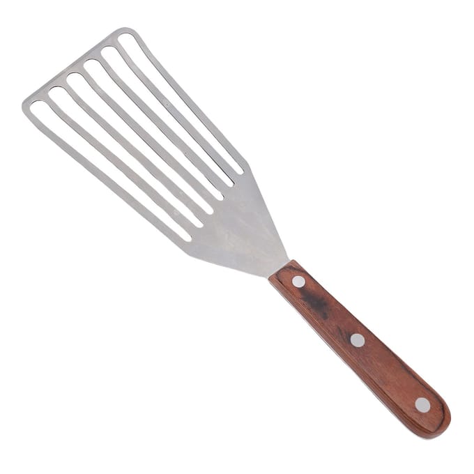 Visspatel RVS voor Koken met Houten Handvat Multifunctionele Barbecue Draaier L L white