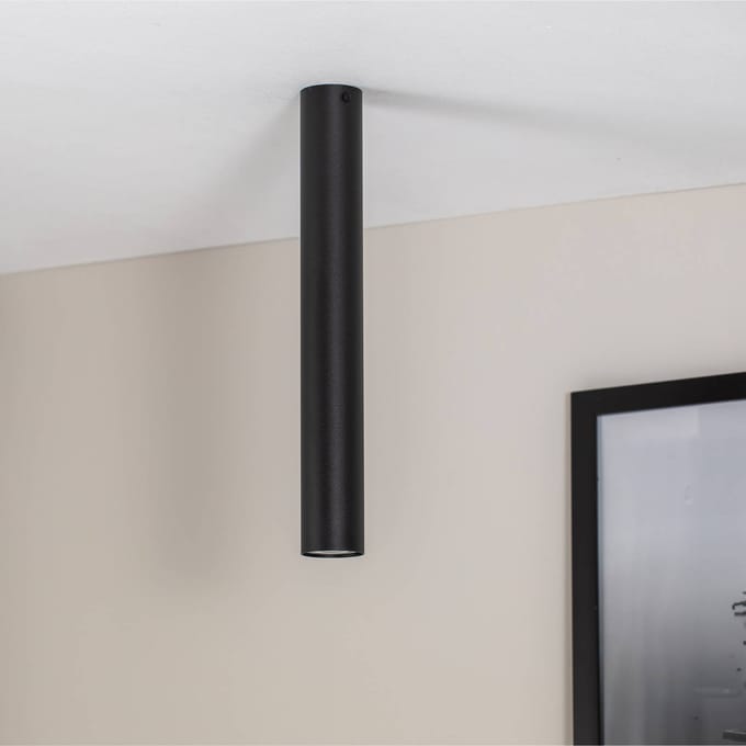 EMIBIG LIGHTING Plafondspot Tecno 1L, staal, GU10, hoogte 45 cm, zwart