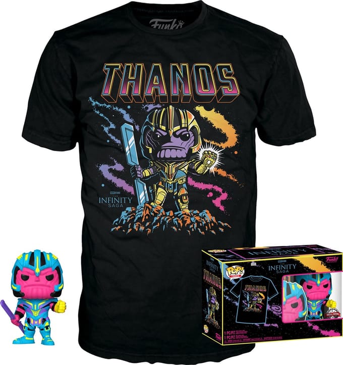 Funko Pop! & Tee Box: Marvel Studios The Avengers - Thanos Blacklight Zwart #909 Exclusive (Size M)