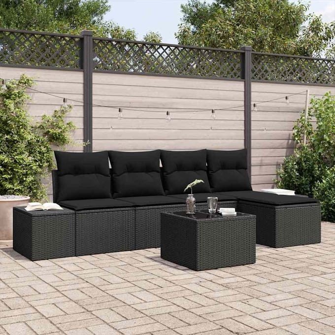 vidaXL Tuin Sofa Set 6 st Zwart poly rattan