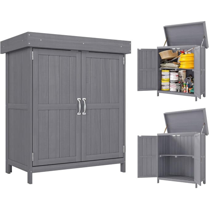 4goodz Tuinkast dubbele deuren en deksel 43x74x88 cm - Grijs