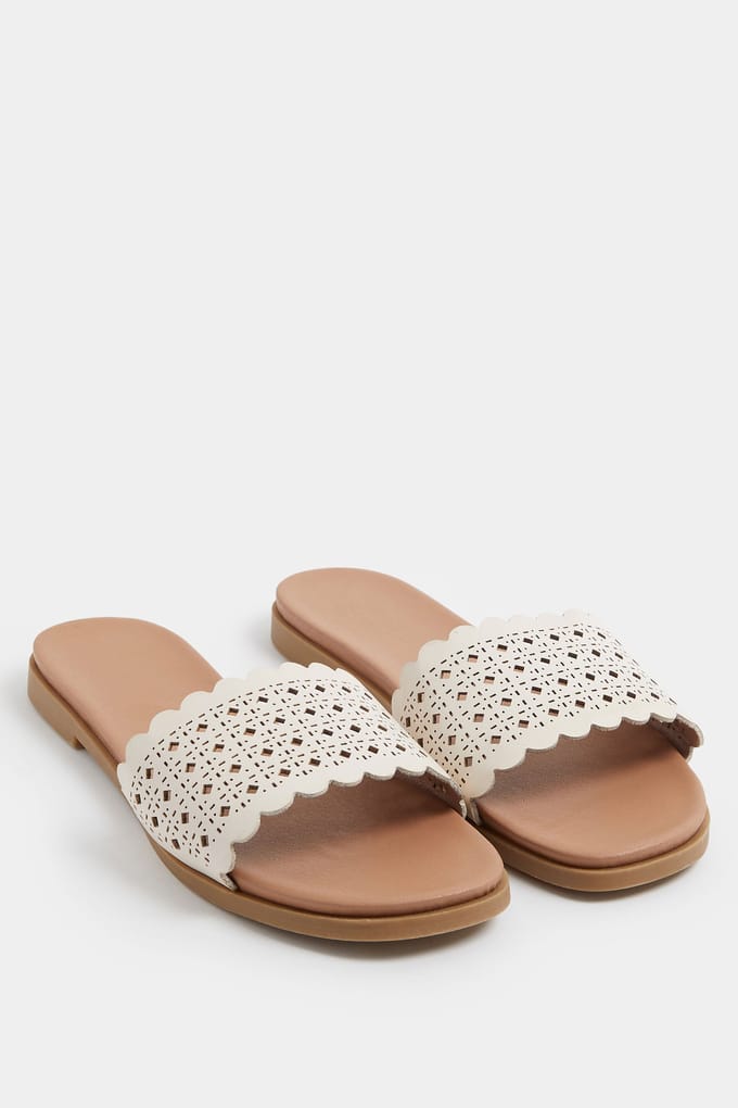 Yours Witte Laser Gesneden Mulesandalen In Brede Epasvormsize 38EEE