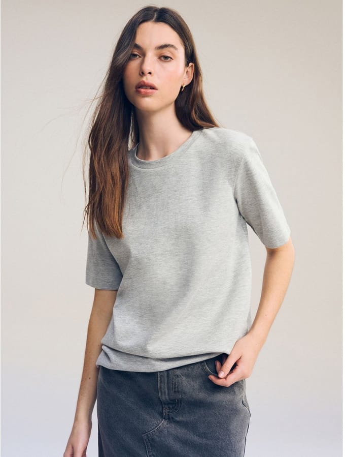 Next - Dames - Dik T-shirt met ronde hals en korte mouwen - Grijs