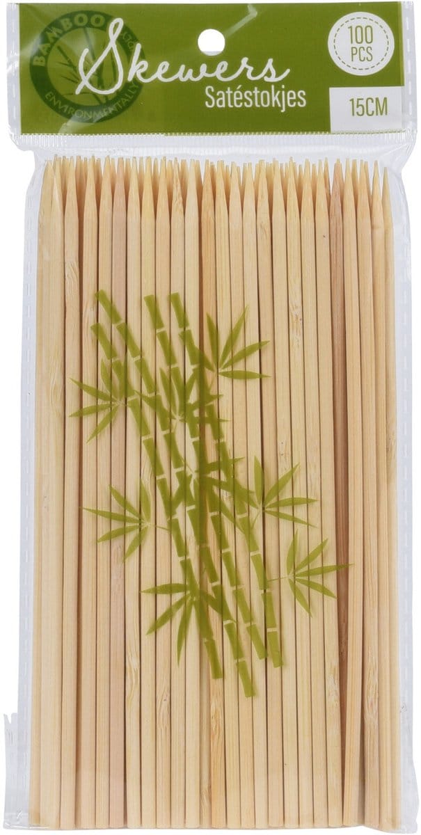 Excellent Houseware BBQ Sate/spiesjes prikkers - 100x - bamboe hout - 15 cm - spiezen - satestokjes
