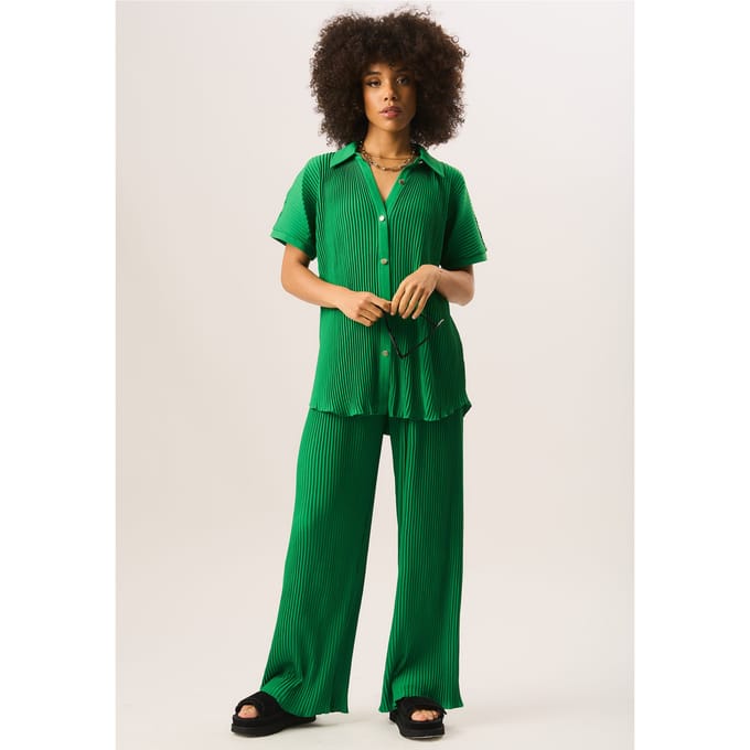 Oversized overhemd met korte mouwen en plissé